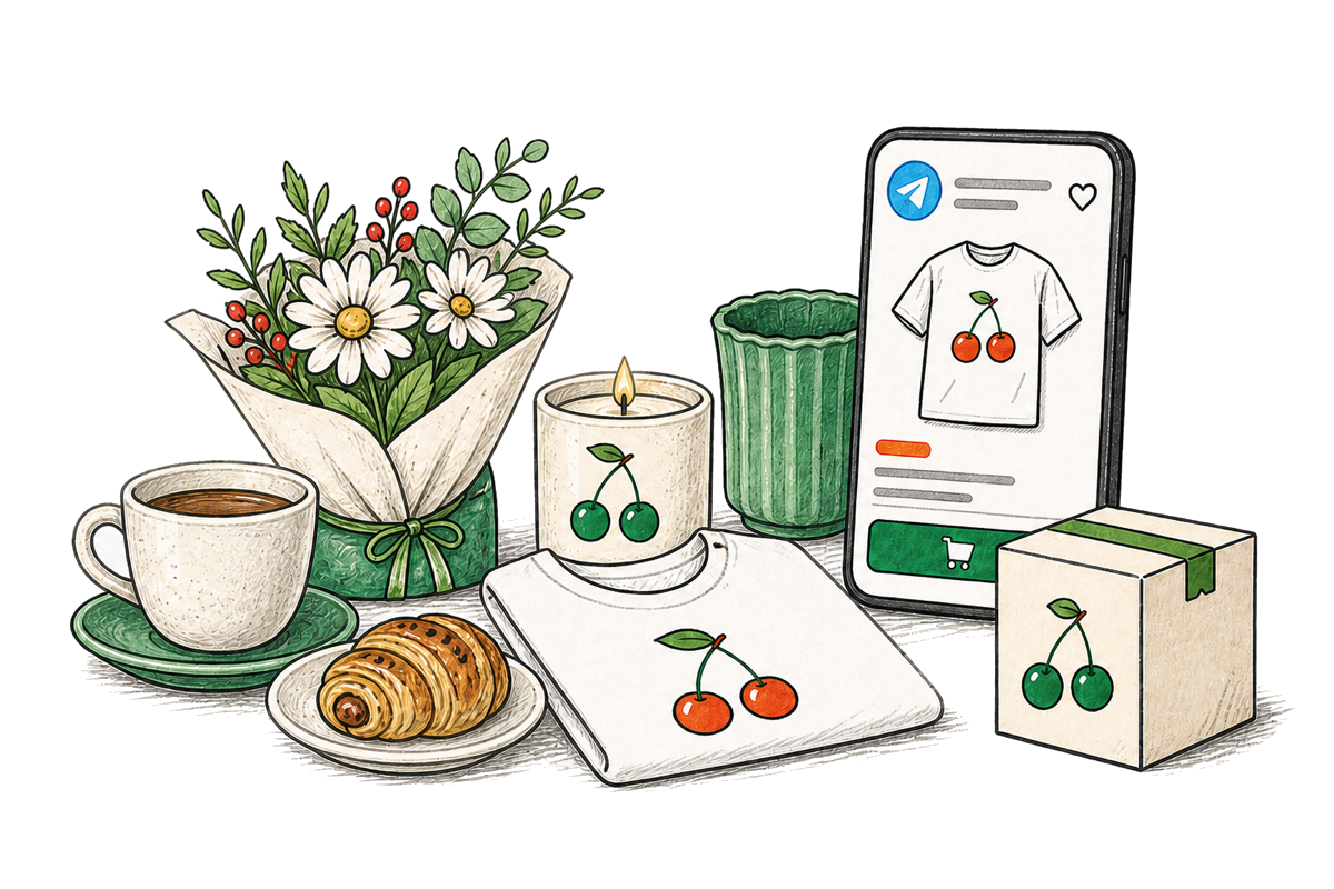 Кофе, выпечка, цветы, одежда и handmade-товары рядом с витриной Telegram-магазина